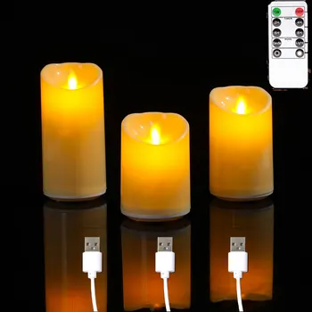 1 oder 3 Stück USB-Aufladung, ferngesteuerte LED-Kerzen mit dekorativem beweglichem Docht, 10/12,5/15 cm