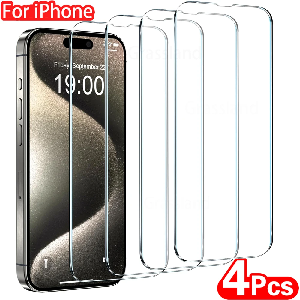 4Pcs Gehärtetem Glas Für iPhone 15 14 13 12 11 Pro Max Screen