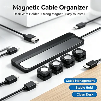 Magnetische Kabelclips, Glatte Verstellbare Kabelhalter für Untertisch-Kabelmanagement & Drahtführung
