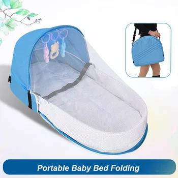Babybett, praktisches, zusammenklappbares Anti-Crush-Mittelbett mit Moskitonetz, bequeme Matratze, Reisebett