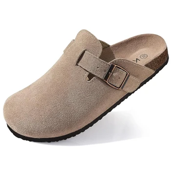 Litfun Neue Damen-Clogs für Damen, modisch, Kork-Wildleder-Maultiere, Slipper, klassischer Kork, rutschfest