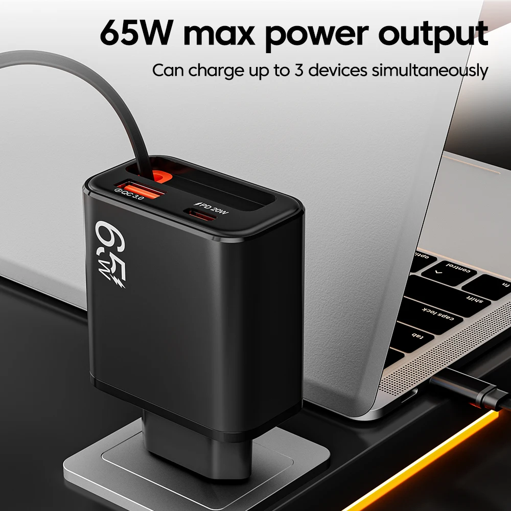 USB-Ladegerät 65 W mit einziehbarem USB-C Kabel – Bild 3