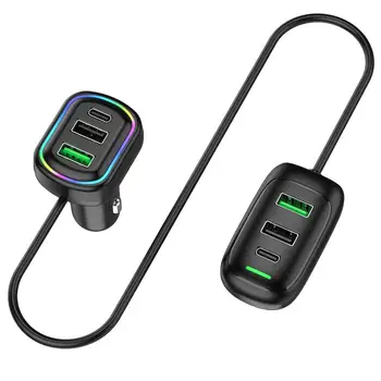 Auto-Ladegerät mit 6 USB-C/USB Anschlüssen für Rücksitz, RGB-Licht, PD