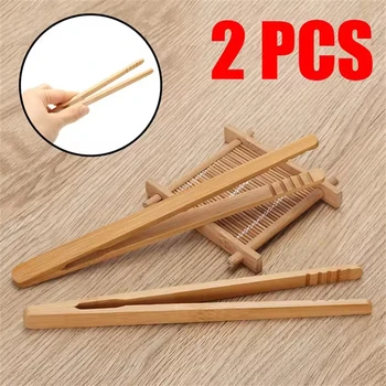 18cm Bambus Holz Holz Lebensmittel Toast Salat Zange Toaster Speck Zucker Eis Tee Tong Tee Clips (2 Stück)