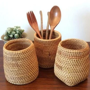 Haushalt Rattan Organizer Stäbchen Schaufel Löffel Abendessen Messer Gabeln Geschirr Lagerung Box Lagerung