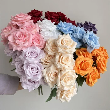 9-köpfe Diamant-Rosen-Blumenstrauß, künstliche Blume, rosa, rot, blau, weiße Rose, gefälschte Rose
