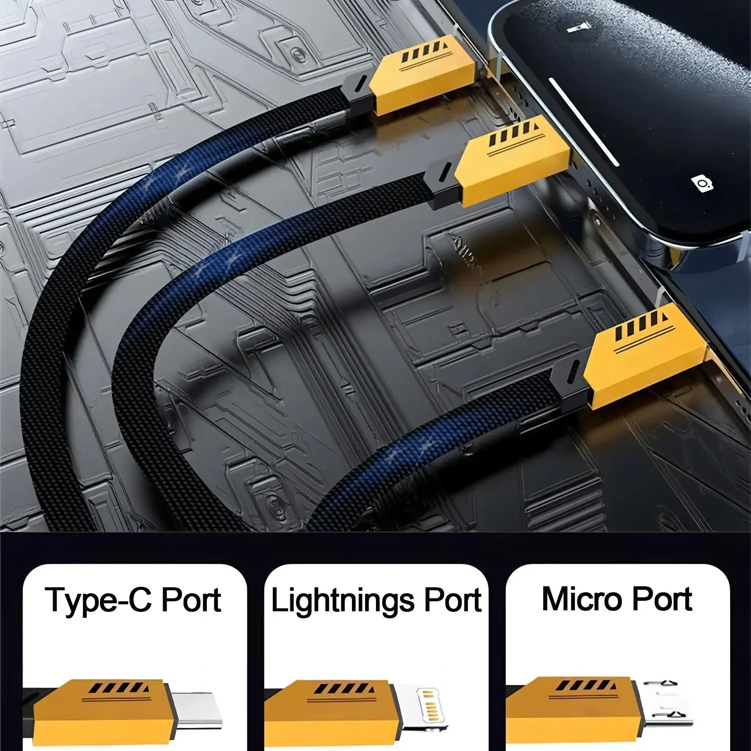 3-in-1 Ladekabel 240 W: USB-C, Micro-USB und Lightning, 1,2 m – Bild 5