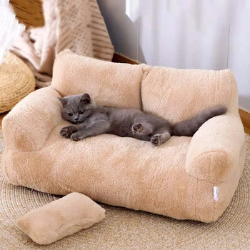 Luxuriöses Katzenbett, Sofa, Winter, warmes Katzennest, Haustierbett für kleine und mittelgroße Hunde, Katzen