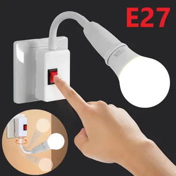 E27 Direct Plug-in-Schwenkkopf, E27-Fassung, Lampenfassung mit Schalter, EU-Stecker, LED-Tischlampe, Schlauch