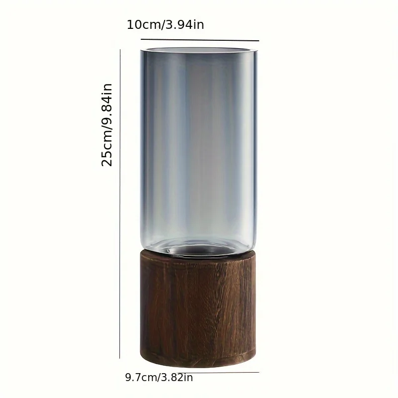 Elegante Glasvase mit Holzsockel für Hydrokulturpflanzen – Bild 3