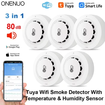 Tuya Wifi BT Zwei Verbindung Rauchmelder Temperatur Feuchtigkeit Messgerät 80dB Sound Alarm Remote Push-Alarm