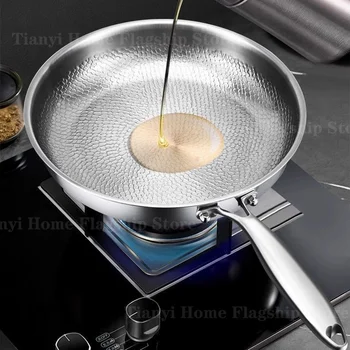 22/24/26/28/30cm Titan-Edelstahl-Bratpfanne Antihaft-Wok für Zuhause, Eier, Steak, Induktion, Gasherd