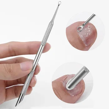 Doppelseitiges Edelstahl-Entferner-Maniküre-Sticks-Werkzeug, abgeschrägte Nagelschleiffeile, Kreis