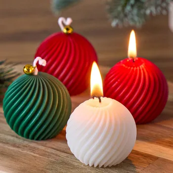 3D Drehen Ball Silikon Kerze Form Winter Weihnachten Souvenirs DIY Streifen Aromath Seife Harz Gips Handwerk