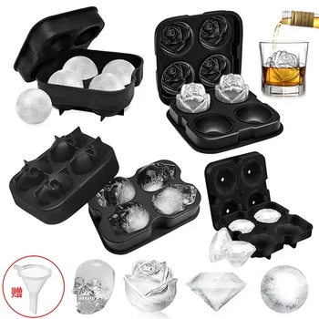 Tablett, einfach ausziehbar, geeignet für Whisky-Partyzubehör, Silikon-3D-Kugeln, Totenkopf, rautenförmige