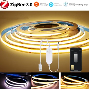 5V USB Tuya Zigbee 3.0 COB LED Streifen Licht 1m-5m Warmweiß Flexible Dimmbare Lichter 320leds/m Hause