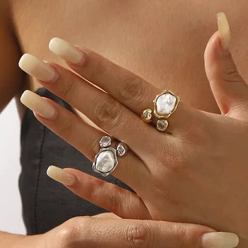 Vintage-Barock-Perlenring, offene Ringe für Frauen, 2022, modischer, unregelmäßiger, geometrischer Perlenring