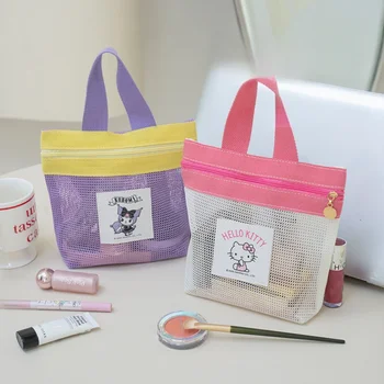 Sanrio Hello Kitty Netztasche, tragbare Tragetasche mit Reißverschluss, niedliche Cartoon-Handtasche für Damen