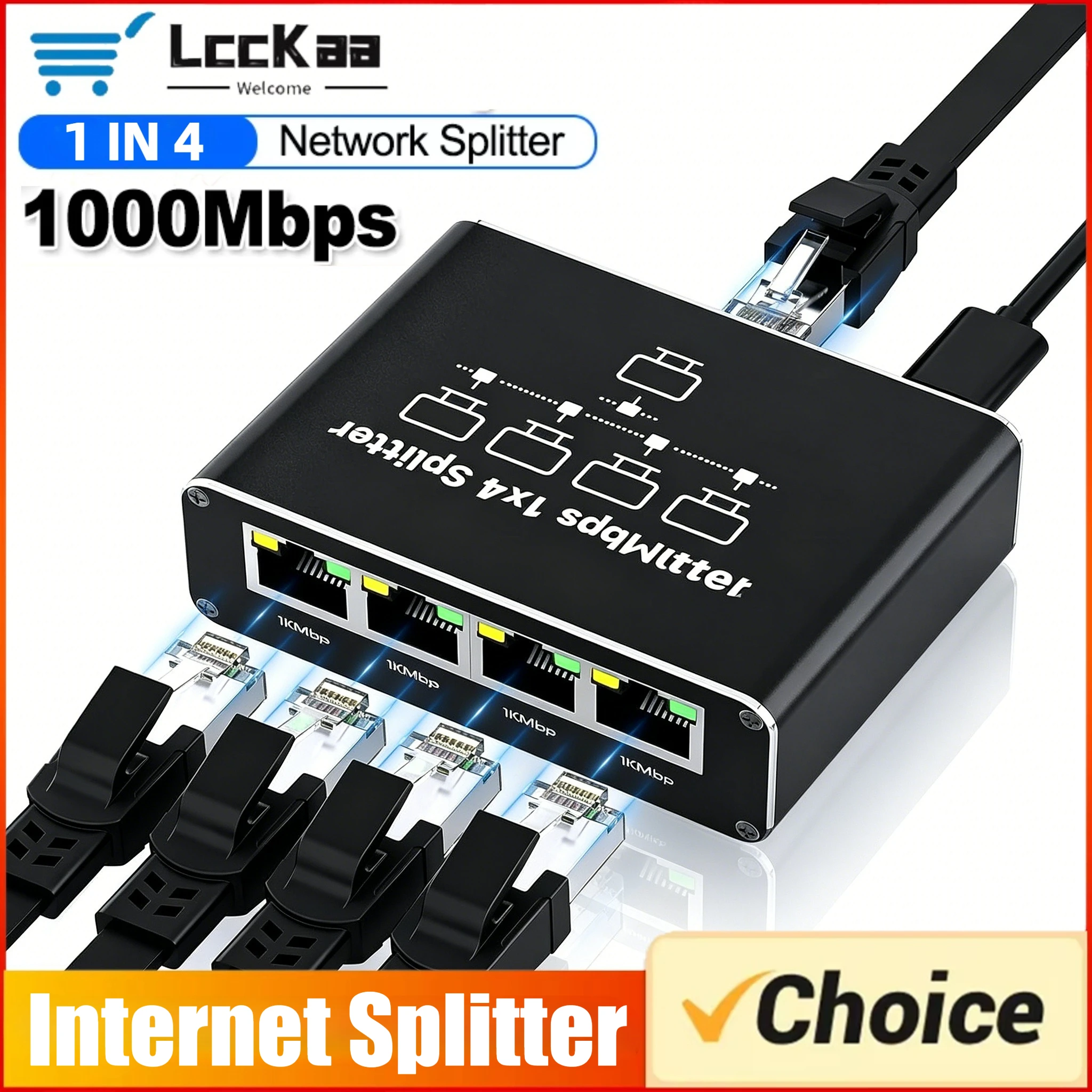 Gigabit-Ethernet-Switch, Ethernet-Splitter, 1 bis 2/3/4, 1000