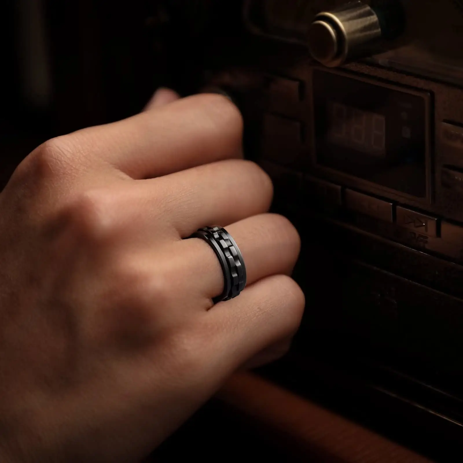 Mode Punk Stil Getriebe Rotierenden Angst Zappeln Ring Titan – Bild 5