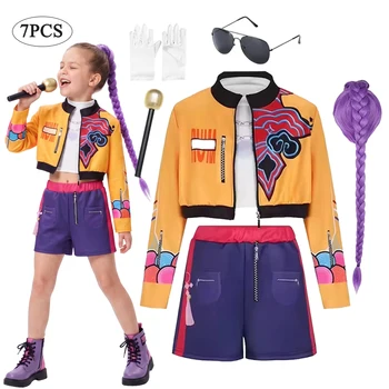 Mädchen Halloween Cosplay Pop-Sängerin Modekleidung Bühnenauftritt Kostüm 3-teilig Jacke Weste Shorts Uniform