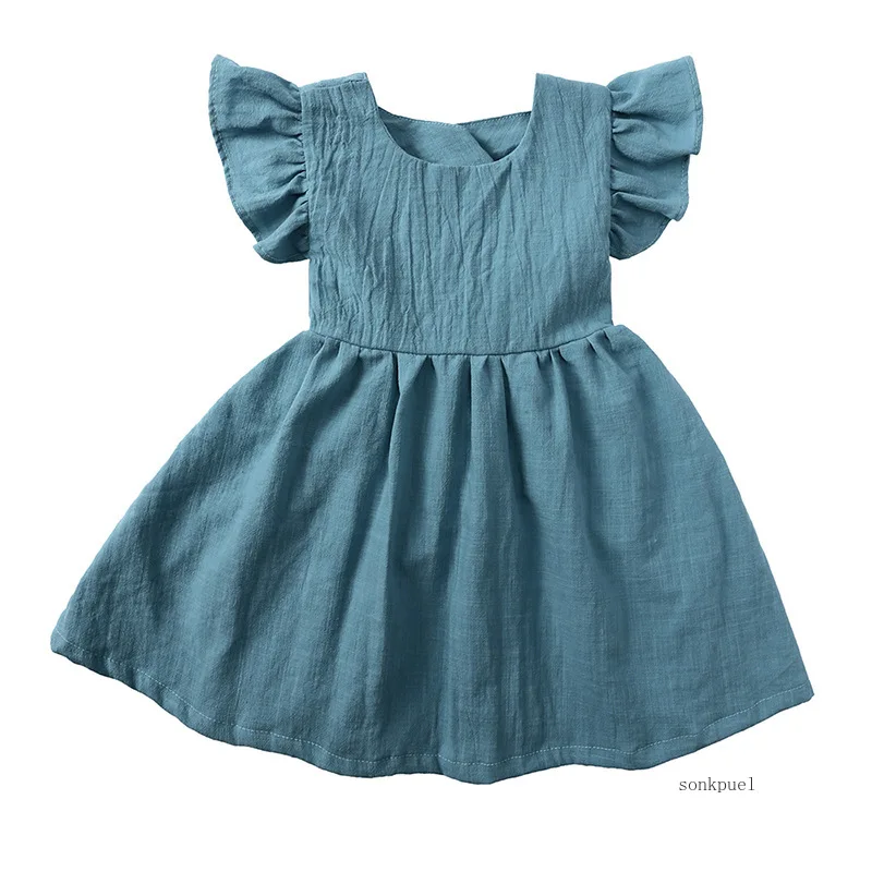 Sommer Säuglings mädchen Kleid fliegende Ärmel Baumwolle