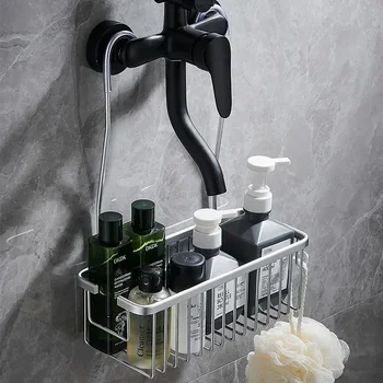 Badezimmerregal aus Aluminium ohne Bohren, Duschregal, Shampoo-Halter, Korb, Aufbewahrungsorganisator
