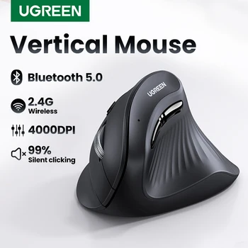 UGREEN Vertikale Maus, kabellos, Bluetooth 5.0, 2,4 G, ergonomisch, 4000 DPI, 6 Stummschalttasten für MacBook
