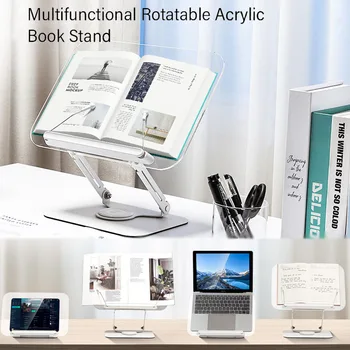 Buchständer zum Lesen, verstellbarer Buchhalter mit 360° ° Rotierende Basis, elastische Seitenklammern