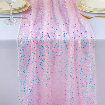 Glitzernder schillernder Pailletten-Tischläufer, weiche Hochzeits-Esstischdekoration für Braut, Babyparty
