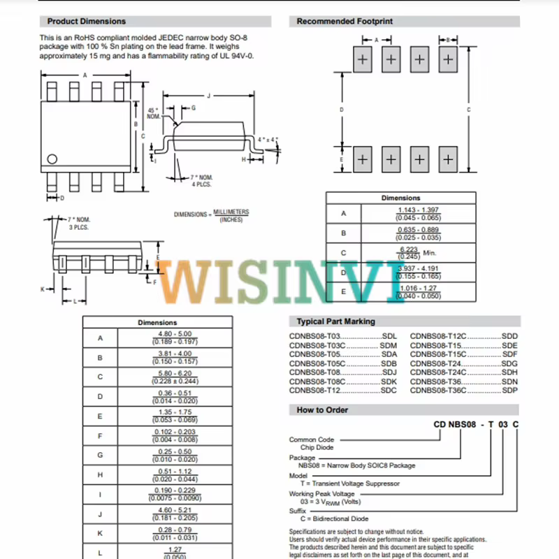 10PCS CDNBS08 CDNBS08-T15C SDF SOIC-8 ESD Schutz Dioden TVS – Bild 5