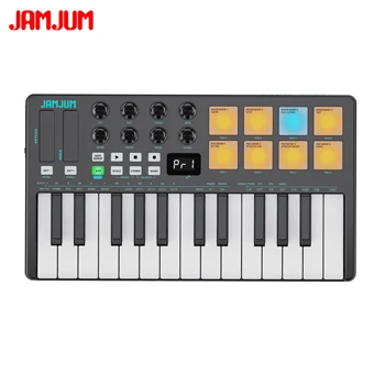 JAMJUM 25-Tasten-Midi-Keyboard mit kabellosem Midi-Empfänger, 8 anpassbaren RGB-Hintergrundbeleuchteten Pads