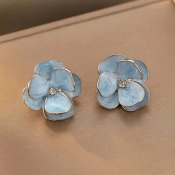 Mode Süße Design Frühling/Sommer Blau Rosa Emaille Blume Licht Luxus High-End-Ohrringe Party Geschenke