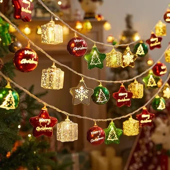 10/20/40 LED-Weihnachtslichterkette, warmweiß, batteriebetrieben, Kugel- und Sternornamente, verschiedene