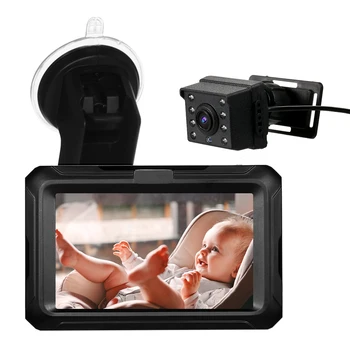 Rückansichtmonitor, 4,3-Zoll-IPS-Bildschirm, Baby-Auto-Spiegel, verstellbarer Weitwinkel für Kleinkinder