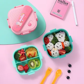 800ML/27 unzen Lunch Box Drei-fach Lunch Box kinder Student Geschirr Container Lebensmittel Cartoon Lagerung