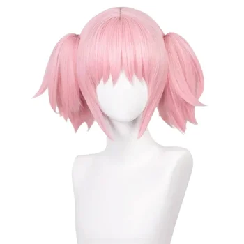 Kaname Madoka Cosplay-Perücke, rosa Pferdeschwanz-Perücken mit Pony, süße Lolita-Zöpfe-Perücke für Frauen