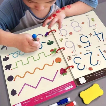 Wiederverwendbares Magic Tracing-Arbeitsbuch für 34 Seiten, pädagogisches Zeichen- und Stiftkontrolltraining