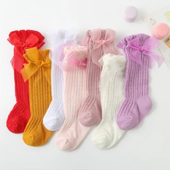Lange Strümpfe für Kleinkinder, Babys, Mädchen, Prinzessin, einfarbig, niedliche Schleife, atmungsaktiv, lose