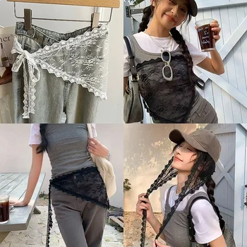 Koreanische Frühling-Sommer Spitzen-Schürze mit Taillenbindung und Dekorativem Dreieckstuch