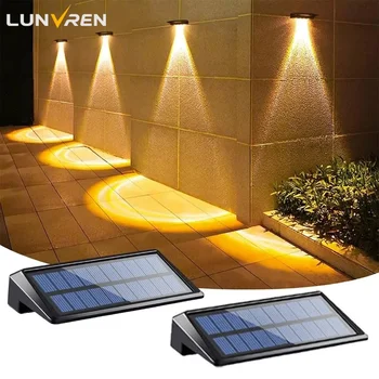 2er-Pack Solar-Wandleuchten, 4 LEDs, Solar-Zaunleuchten, wasserdichte Solar-Deckleuchten für den Außenbereich