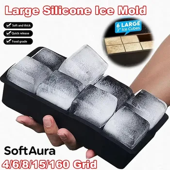 SoftAura 4/6/8/15/160 Gitter Große Silikon-Eiswürfelform Lebensmittelechte Jumbo-Eiswürfelmaschine