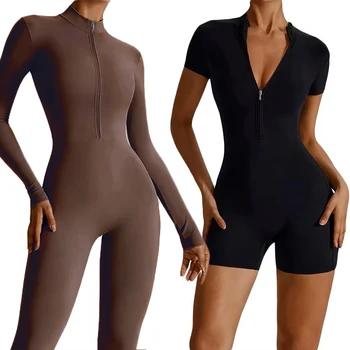 Sommer Zipper Workout Overall Sport Overalls Frauen Gym Kleidung Laufen Fitness Anzüge Gym Trainingsanzug