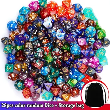 Polyeder-Würfelset für DND - Schwarzer Beutel mit Farbcodierten Würfelfächern, RPG/D&D (28 Stück)