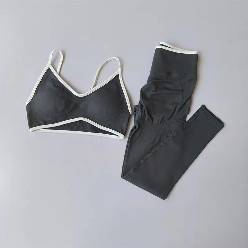Damen-Fitnessanzug, Riemchen, Kontrastfarbe, Patchwork – Bild 2