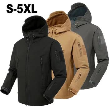 Männer Herbst Winter SoftShell Fleece Jacken Männliche Kapuze Winddicht Mantel Angeln Wandern Camping Klettern