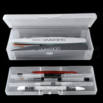 Rechteck Doppel-schicht Nail art Werkzeug Leere Lagerung Box Pinzette Clippers Stifte Polieren Nagel Puffer