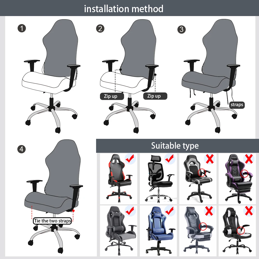 4 teile/satz Elastische Jacquard Gaming Stuhl Abdeckung – Bild 6
