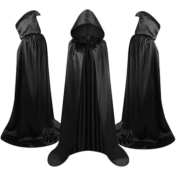 Halloween-Umhang, weich, Unisex, mit Kapuze, schwarze Robe, Hexe, langer Umhang, Cosplay-Kostüm, Requisite