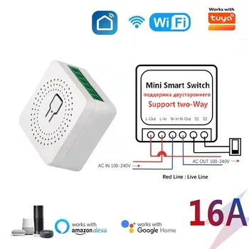 WLAN Smart Switch 16A Modul 2-Wege-Steuerung Mini-Schalter Kompatibel mit Tuya Smart Life App Alexa Google